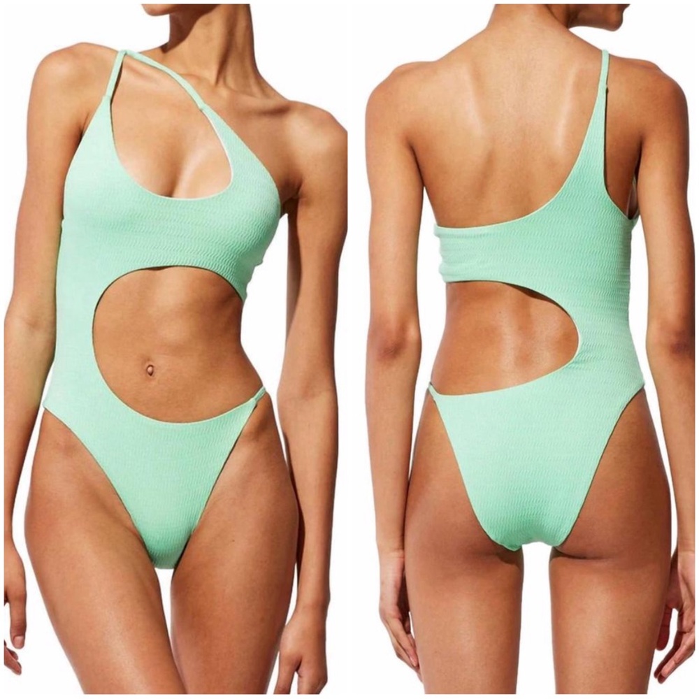SOLID & STRIPED Women’s Size M Crinkle Rib Seafoam Brooklyn One-Piece Swimsuit